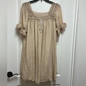 *NWT* Indigo Rose Sz Large Chic Lace-Accented Tan Bohemian Mini Dress Gorgeous!